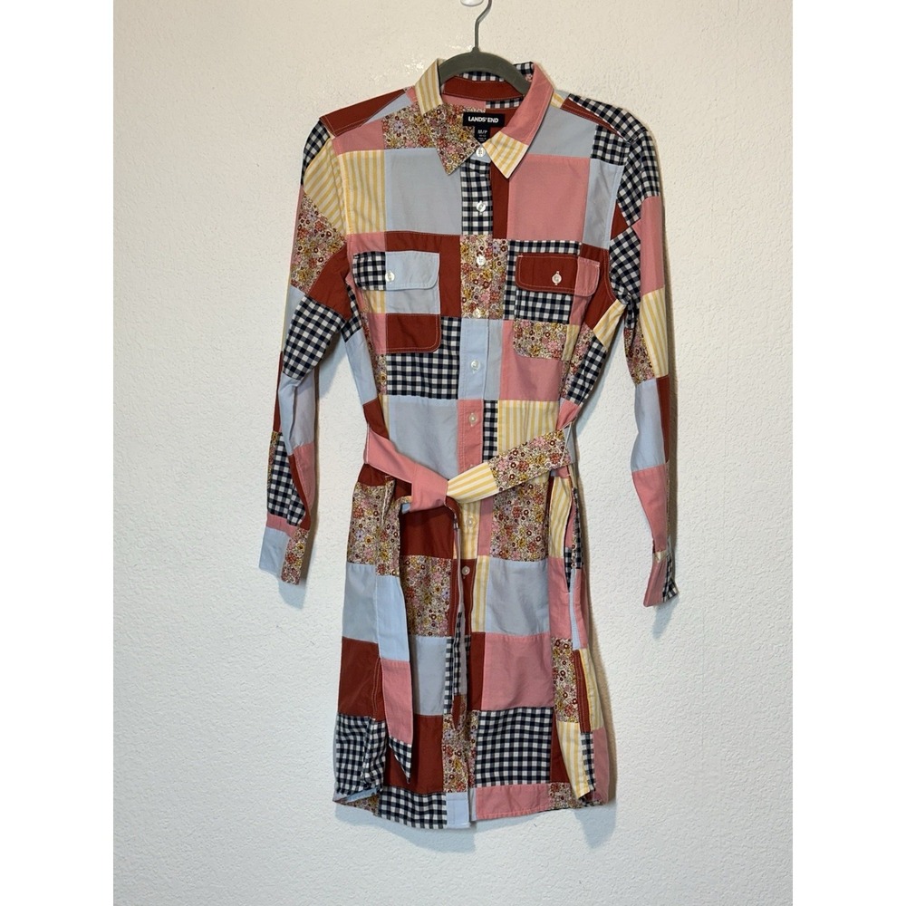 New Lands End Womens‎ Petites MP 10-12 Patchwork Shirt Dress Boho Casual